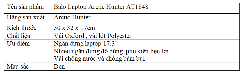 Balo Laptop Arctic Hunter AT1848