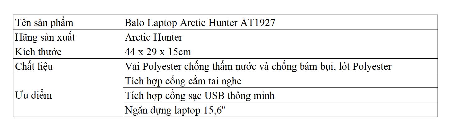 Balo Laptop Arctic Hunter AT1927